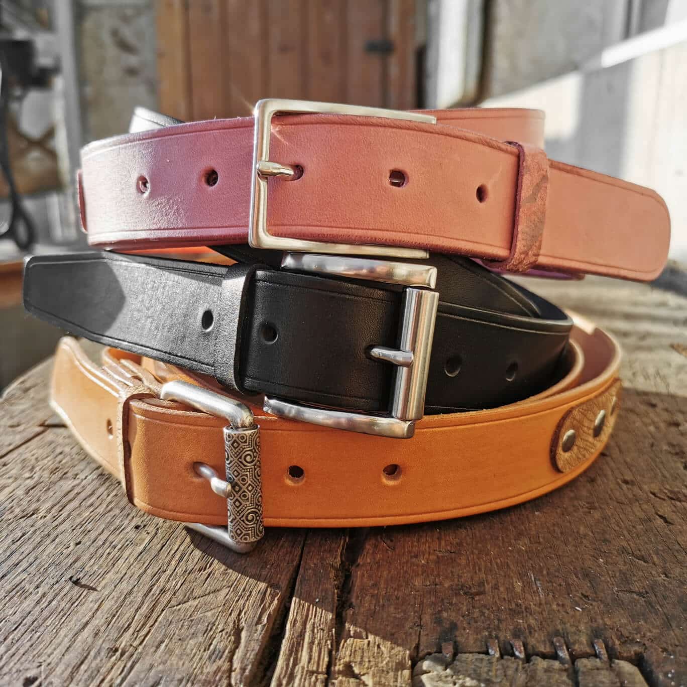 Ceinture En Cuir Tressé Femme - Longueur 88 Cm, Couleur Marron, Occasion En Très Bon état